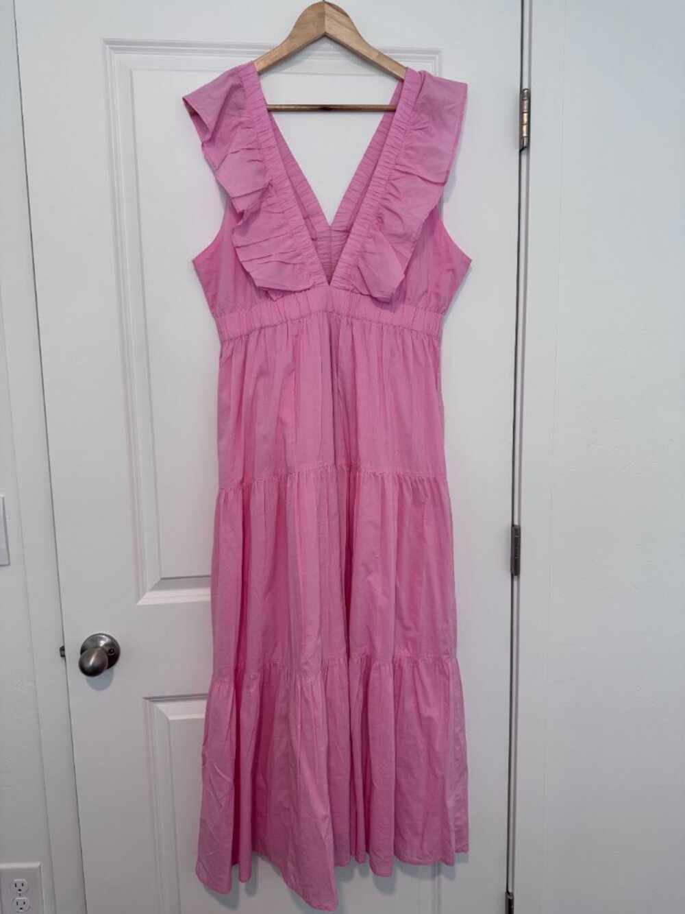 NWT Madison Mathews Pink Tiered Maxi Dress Cotton Size XL